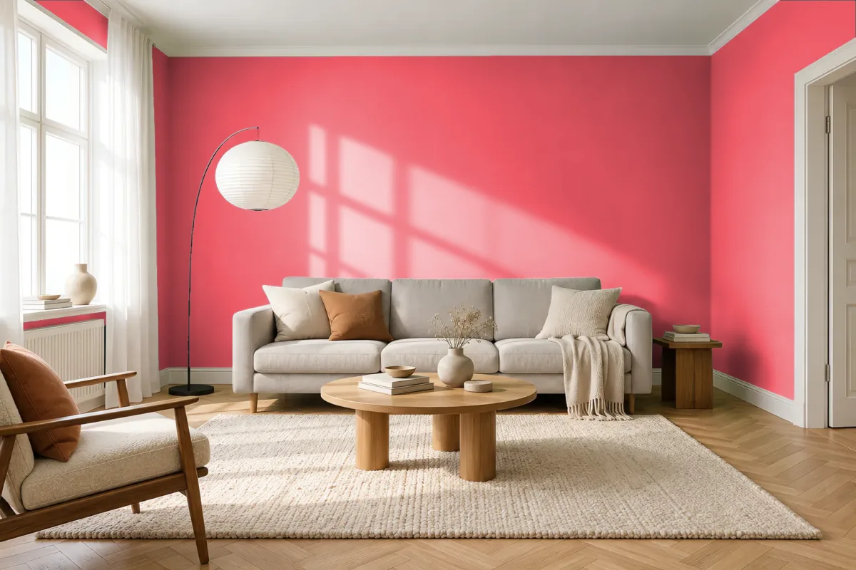 Краска PANTONE 1785 C — гостиная в скандинавском стиле