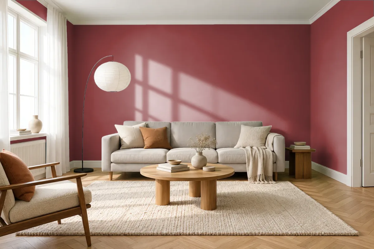 Краска Little Greene LG 14 Baked Cherry — гостиная в скандинавском стиле