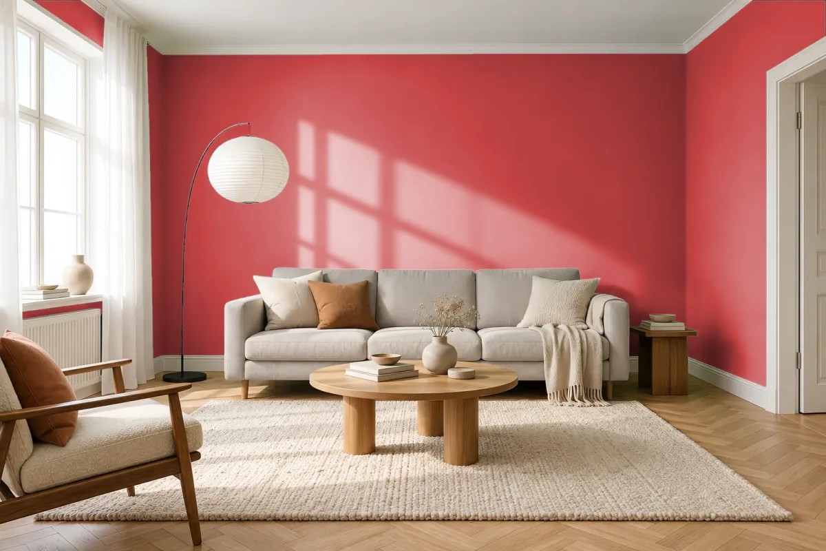 Краска PANTONE 186 C — гостиная в скандинавском стиле
