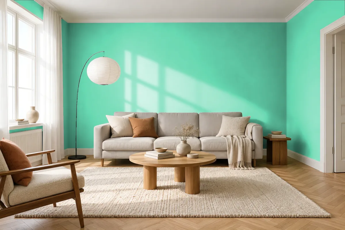 Краска PANTONE 3385 C — гостиная в скандинавском стиле