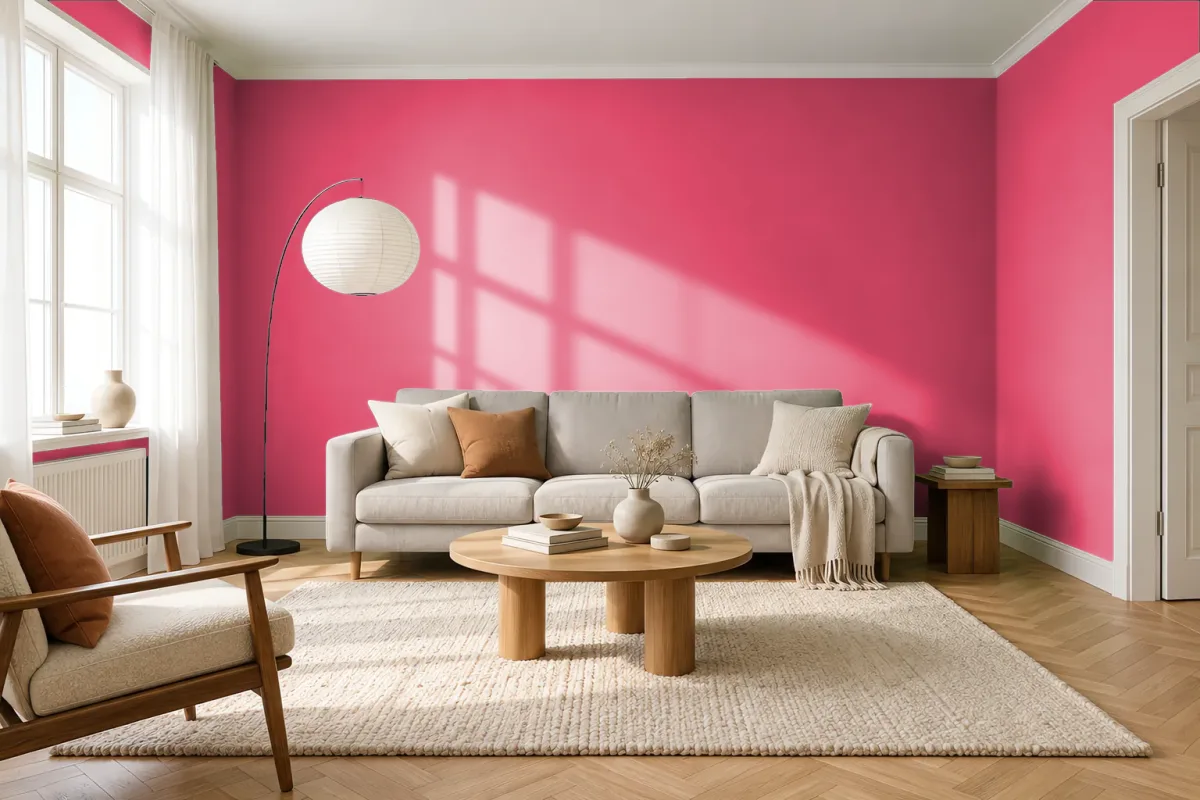 Краска PANTONE 1925 C — гостиная в скандинавском стиле
