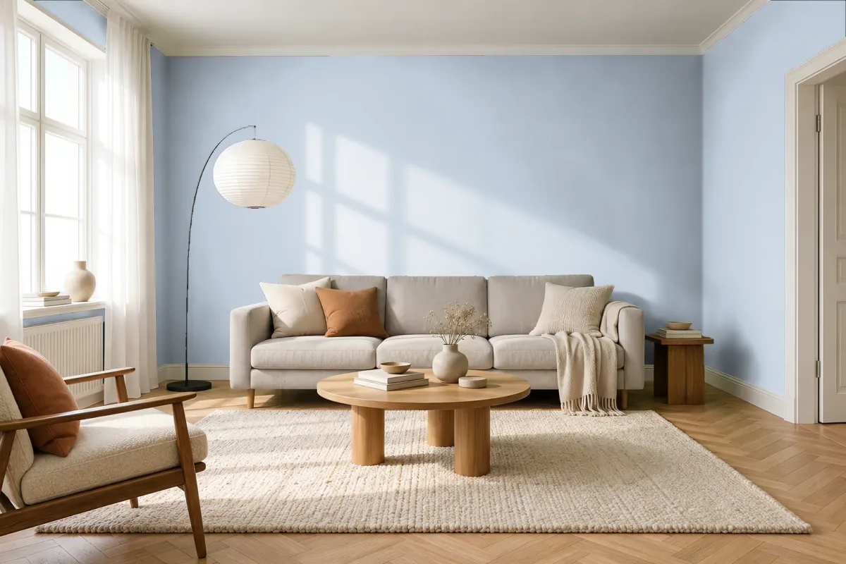 Краска PANTONE 537 C — гостиная в скандинавском стиле
