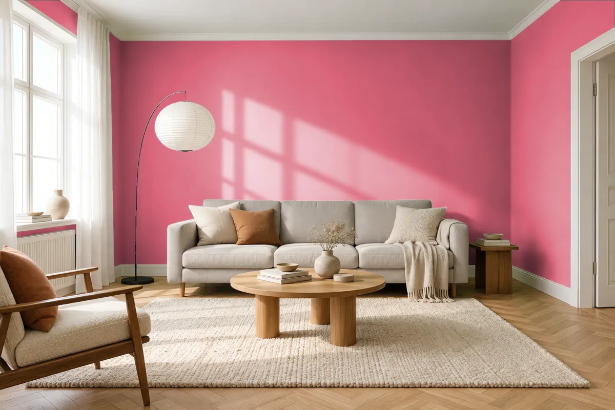 Краска PANTONE 198 C — гостиная в скандинавском стиле