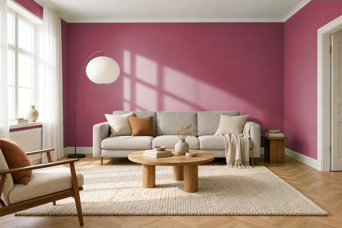 Краска PANTONE 208 C — гостиная в скандинавском стиле
