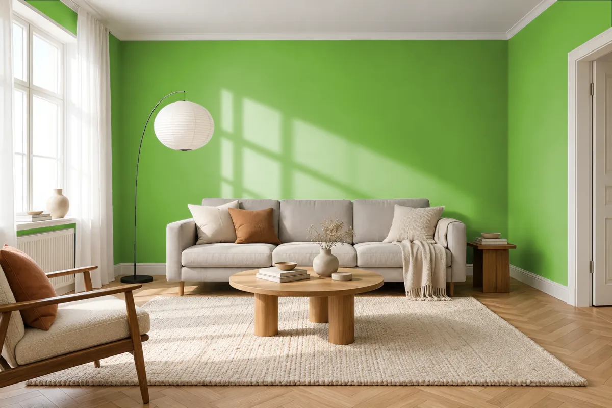 Краска PANTONE 369 C — гостиная в скандинавском стиле