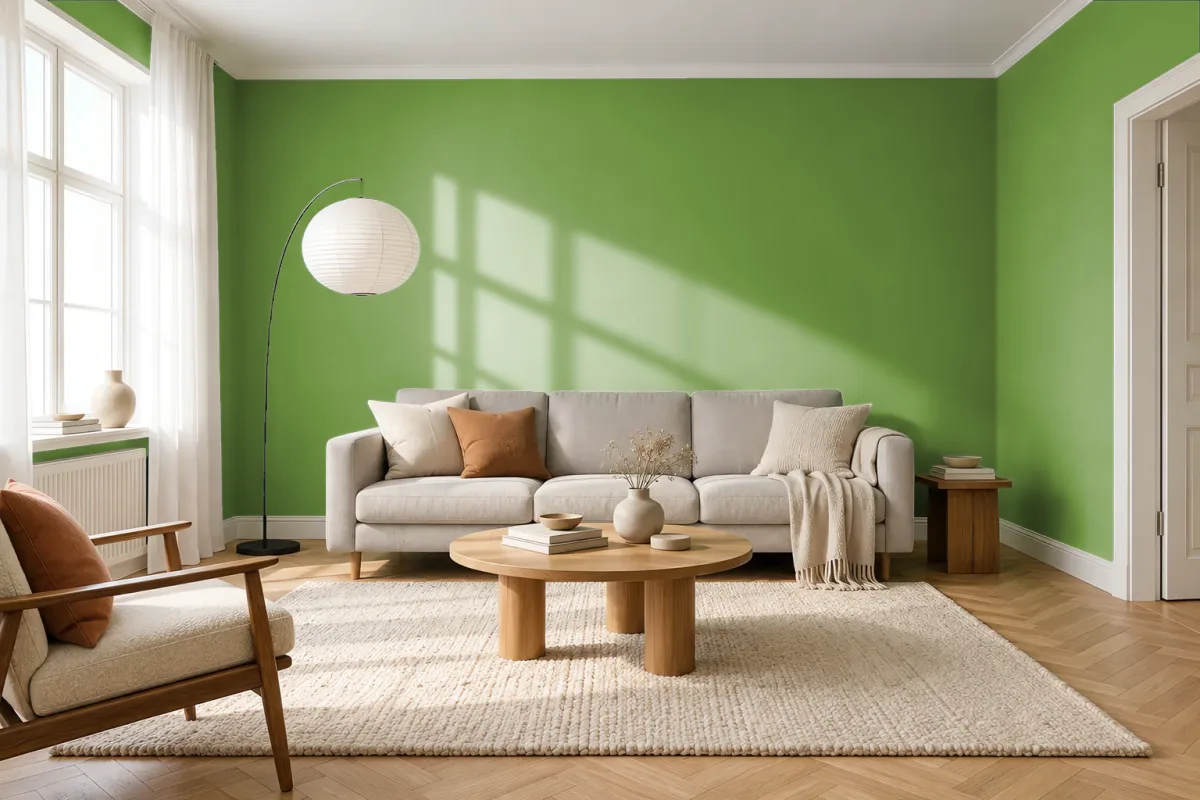 Краска PANTONE 370 C — гостиная в скандинавском стиле