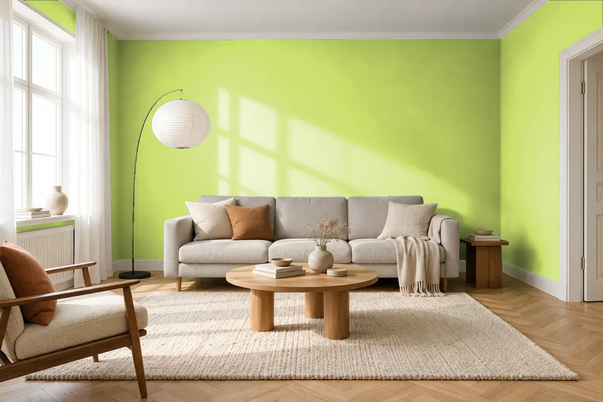 Краска PANTONE 374 C — гостиная в скандинавском стиле
