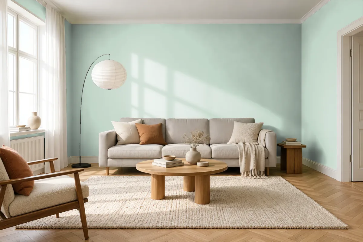 Краска PANTONE 559 C — гостиная в скандинавском стиле