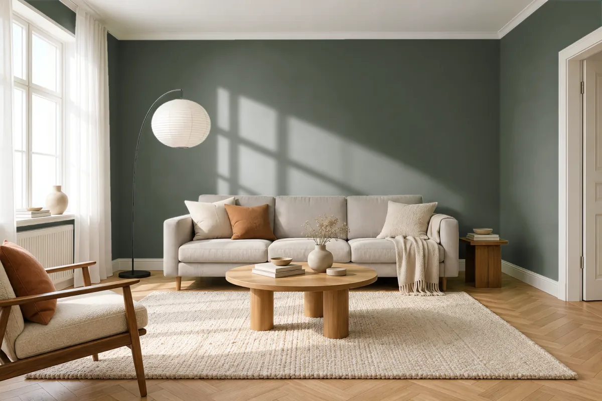 Краска PANTONE 5605 C — гостиная в скандинавском стиле
