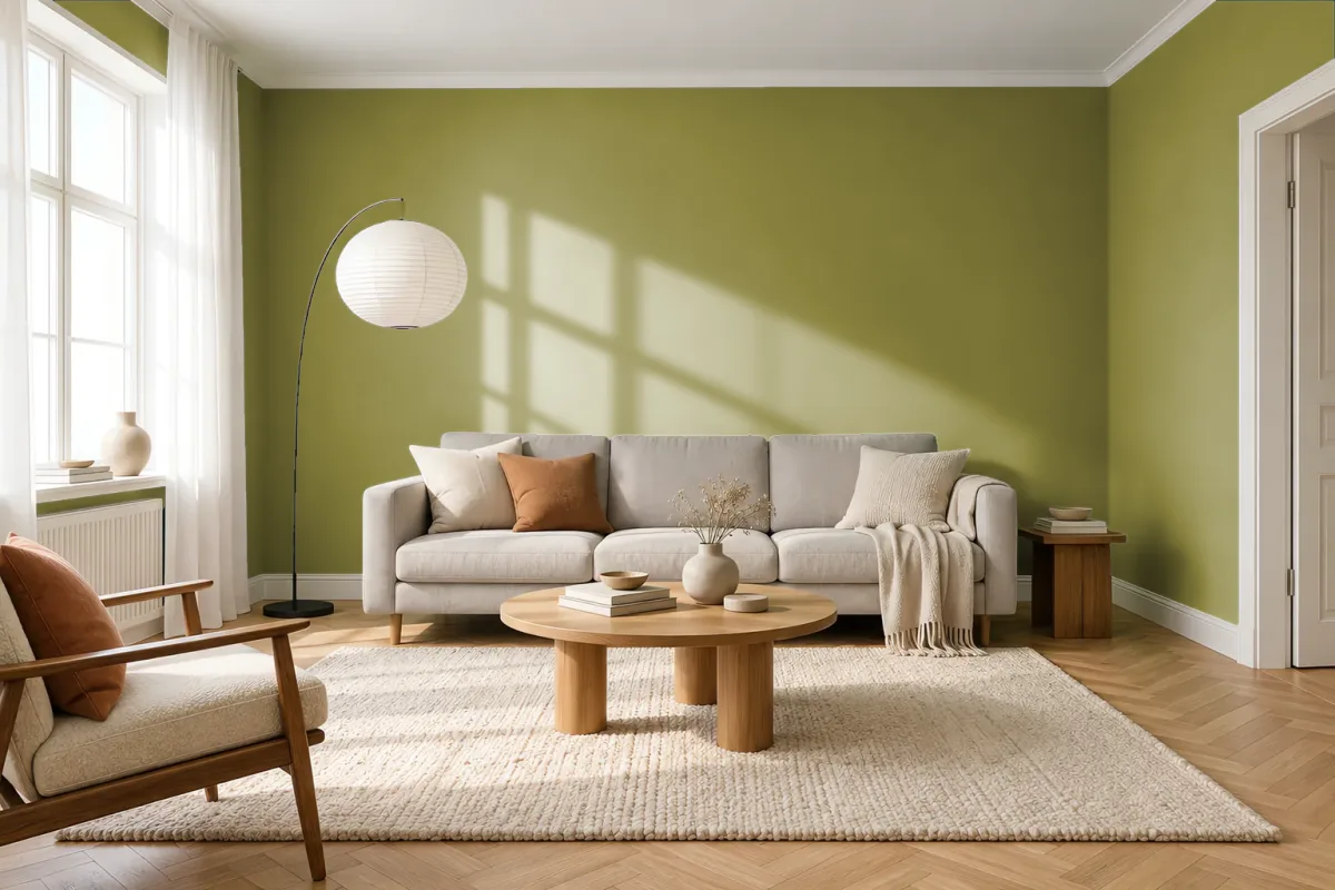 Краска PANTONE 392 C — гостиная в скандинавском стиле