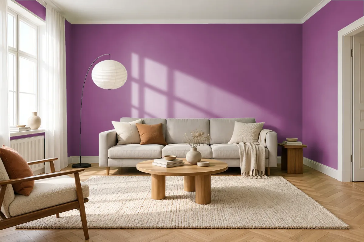 Краска PANTONE 249 C — гостиная в скандинавском стиле
