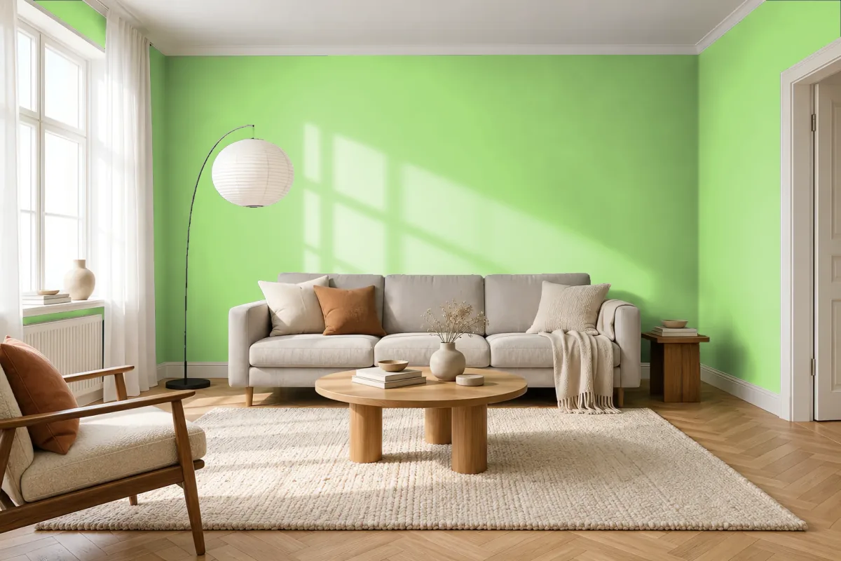 Краска PANTONE 7487 C — гостиная в скандинавском стиле