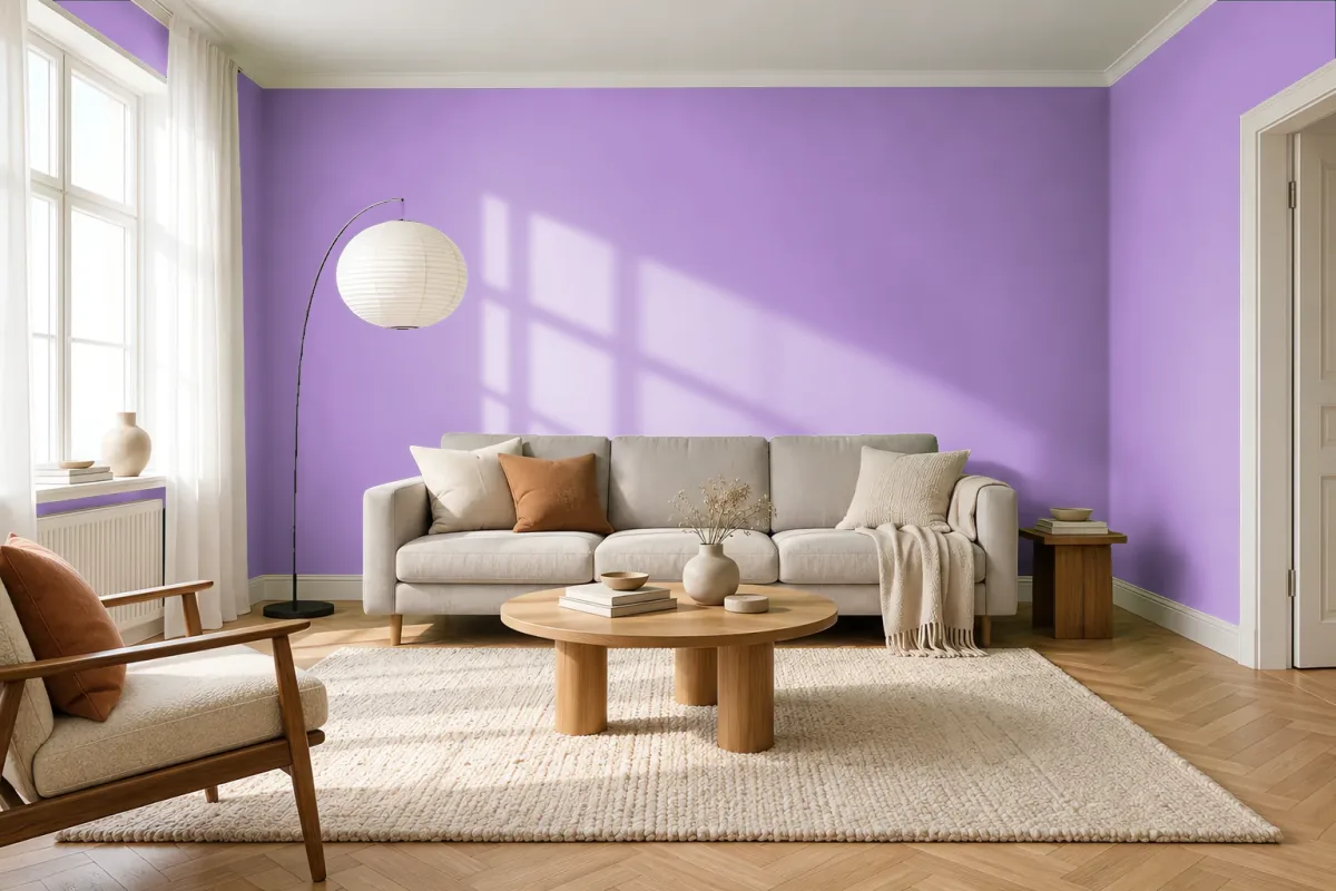 Краска PANTONE 2573 C — гостиная в скандинавском стиле