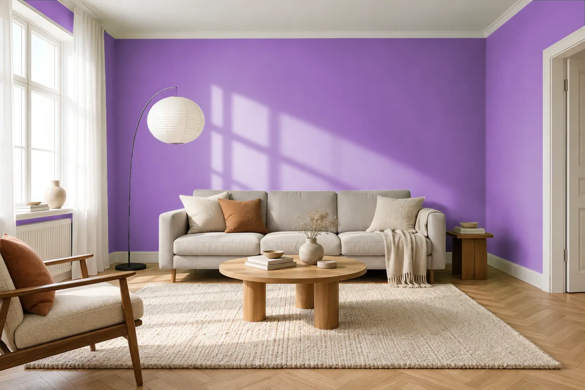 Краска PANTONE 2583 C — гостиная в скандинавском стиле