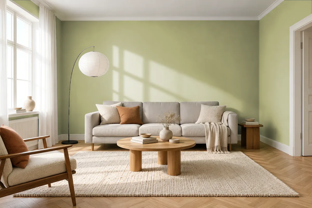 Краска PANTONE 5777 C — гостиная в скандинавском стиле
