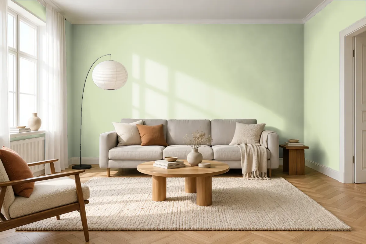 Краска PANTONE 580 C — гостиная в скандинавском стиле