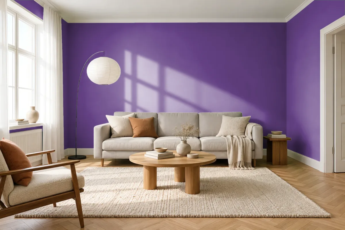 Краска PANTONE 2607 C — гостиная в скандинавском стиле