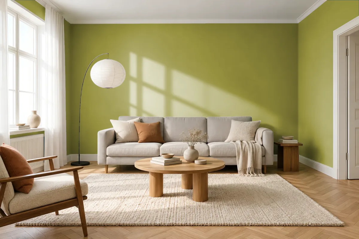 Краска PANTONE 582 C — гостиная в скандинавском стиле