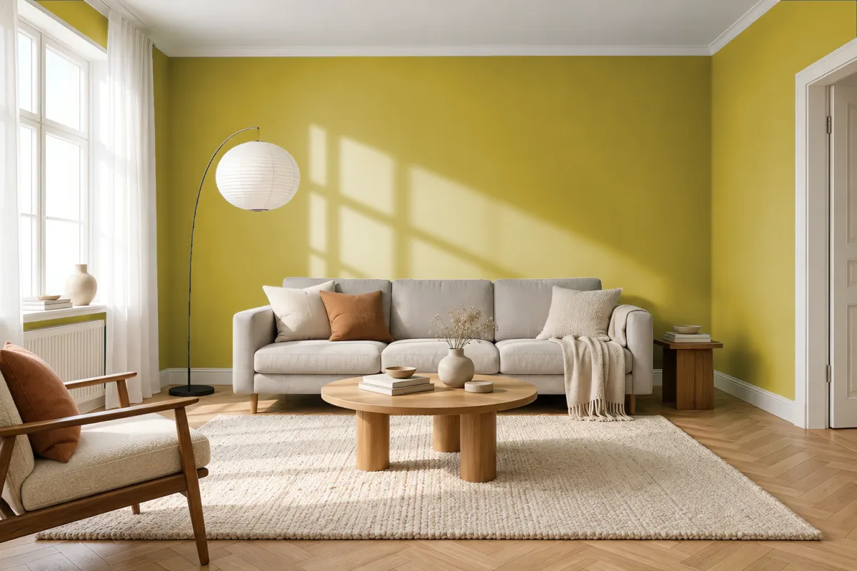 Краска PANTONE 104 C — гостиная в скандинавском стиле