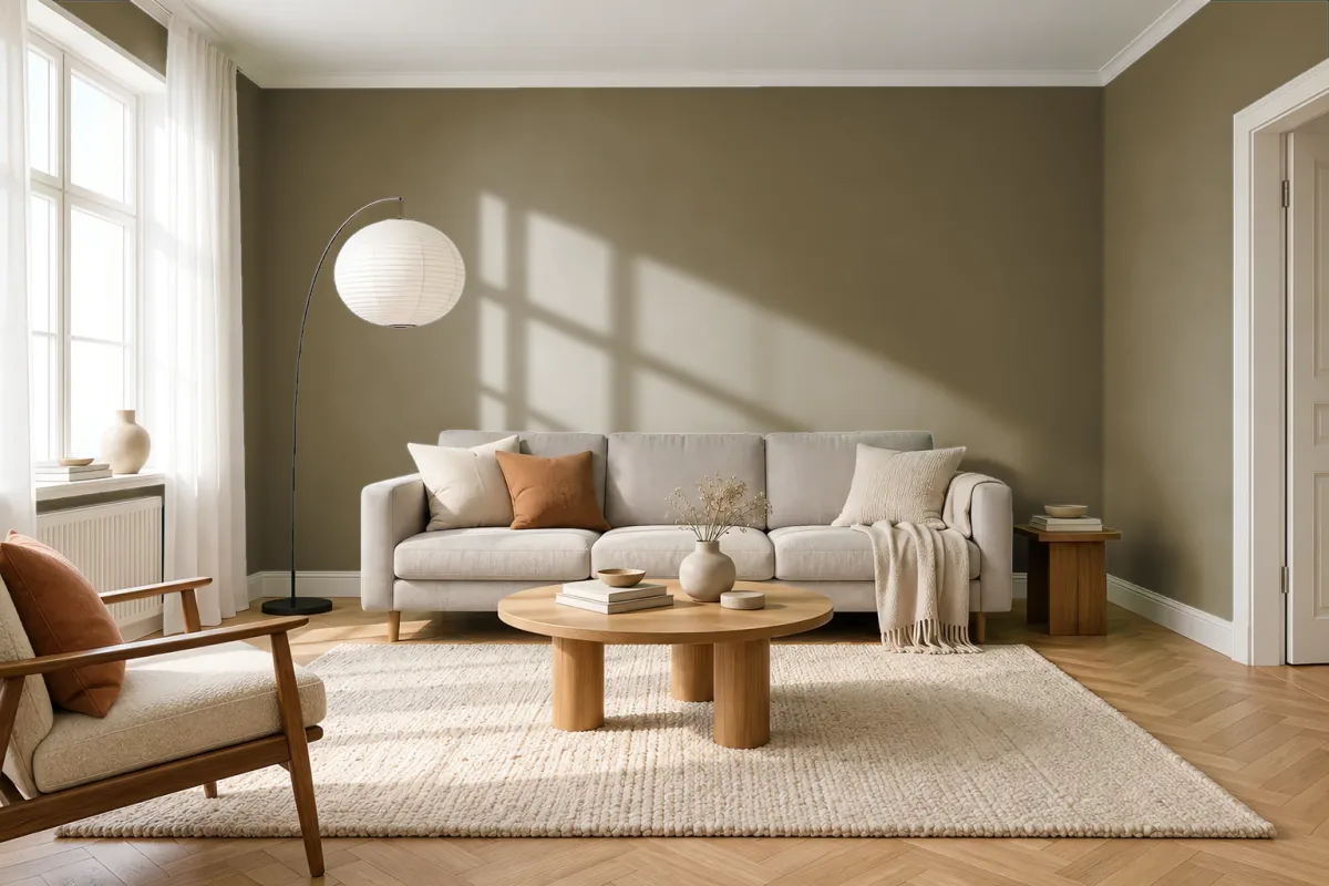 Краска PANTONE 4485 C — гостиная в скандинавском стиле