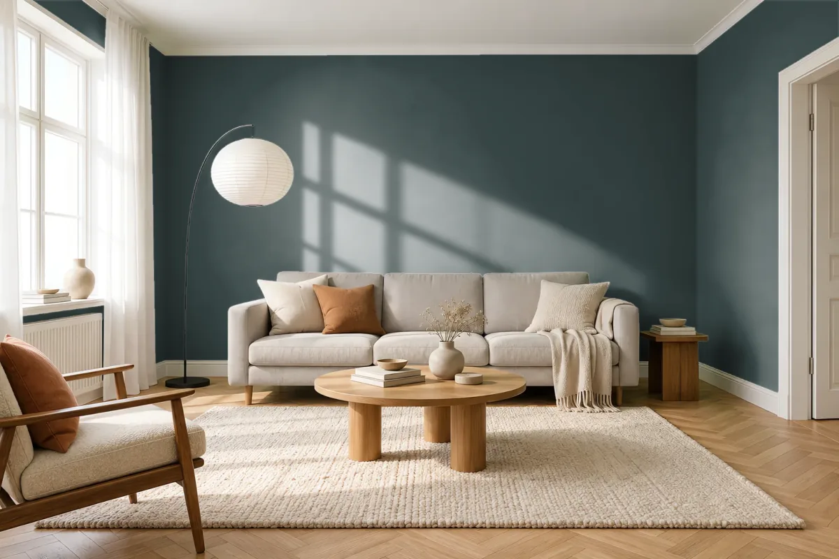 Краска PANTONE 627 C — гостиная в скандинавском стиле