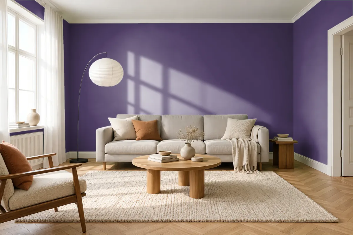 Краска PANTONE 275 C — гостиная в скандинавском стиле