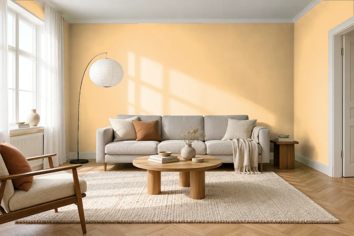 Краска PANTONE 1345 C — гостиная в скандинавском стиле