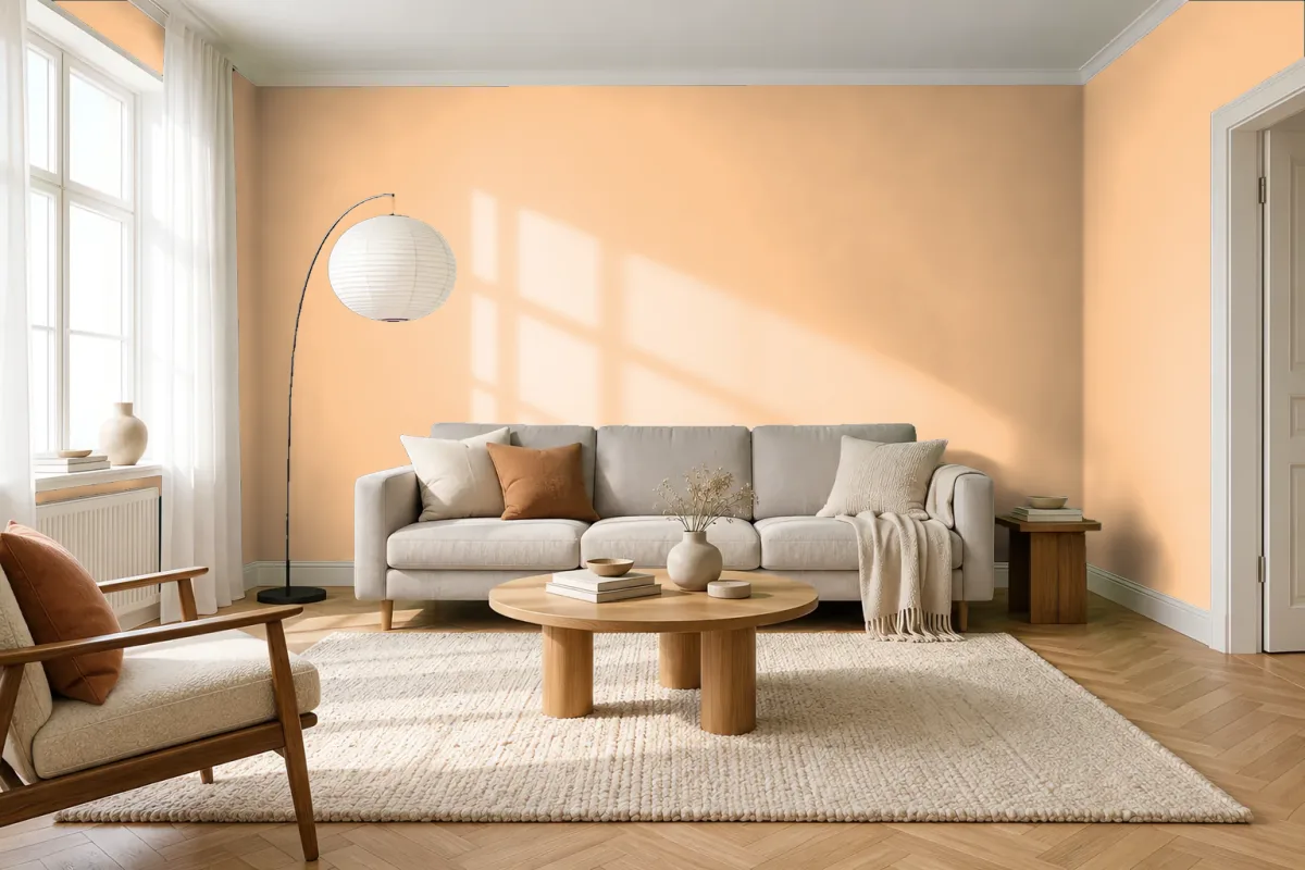 Краска PANTONE 149 C — гостиная в скандинавском стиле