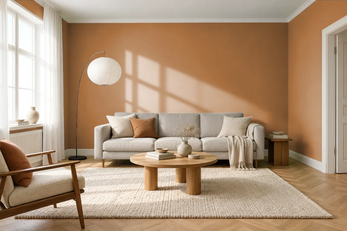Краска PANTONE 154 C — гостиная в скандинавском стиле